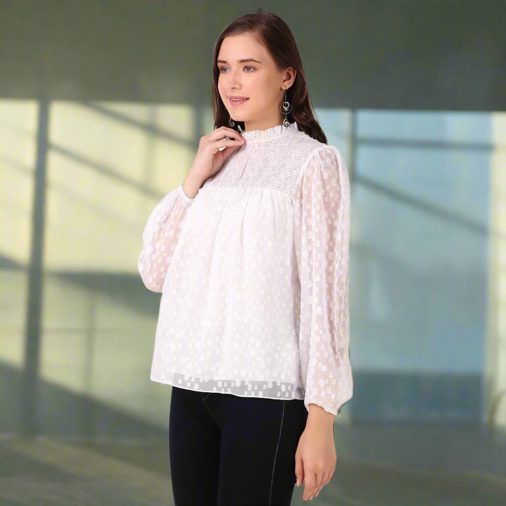 georgette white top side