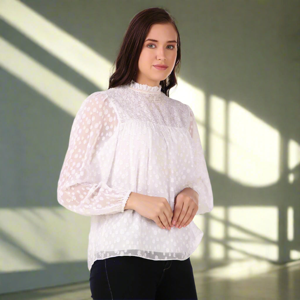 georgette white top side