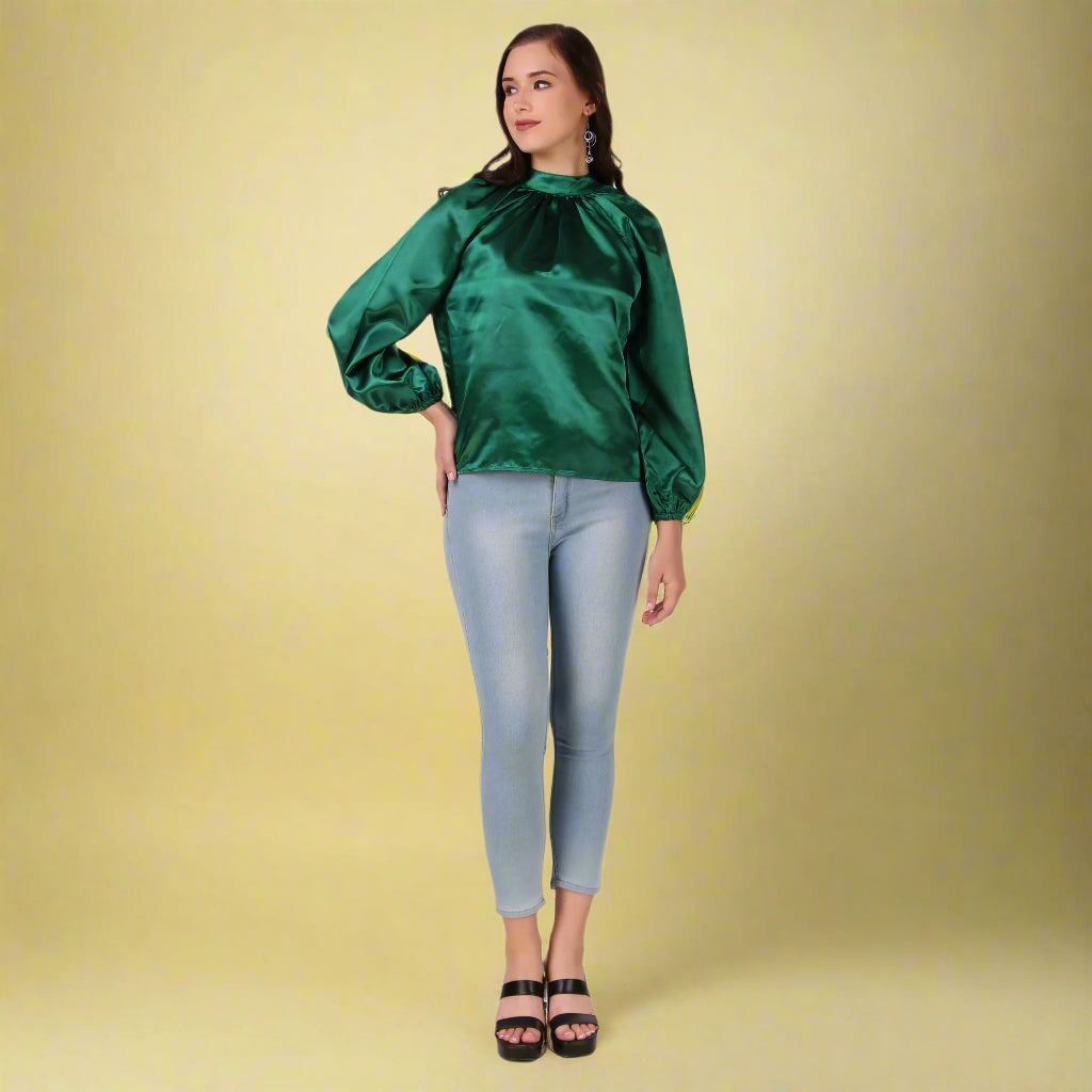 green full sleeves women top