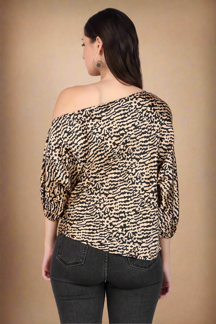 one shoulder leopard print top
