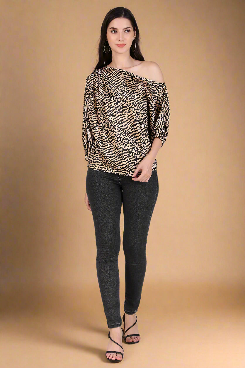 one shoulder leopard print top
