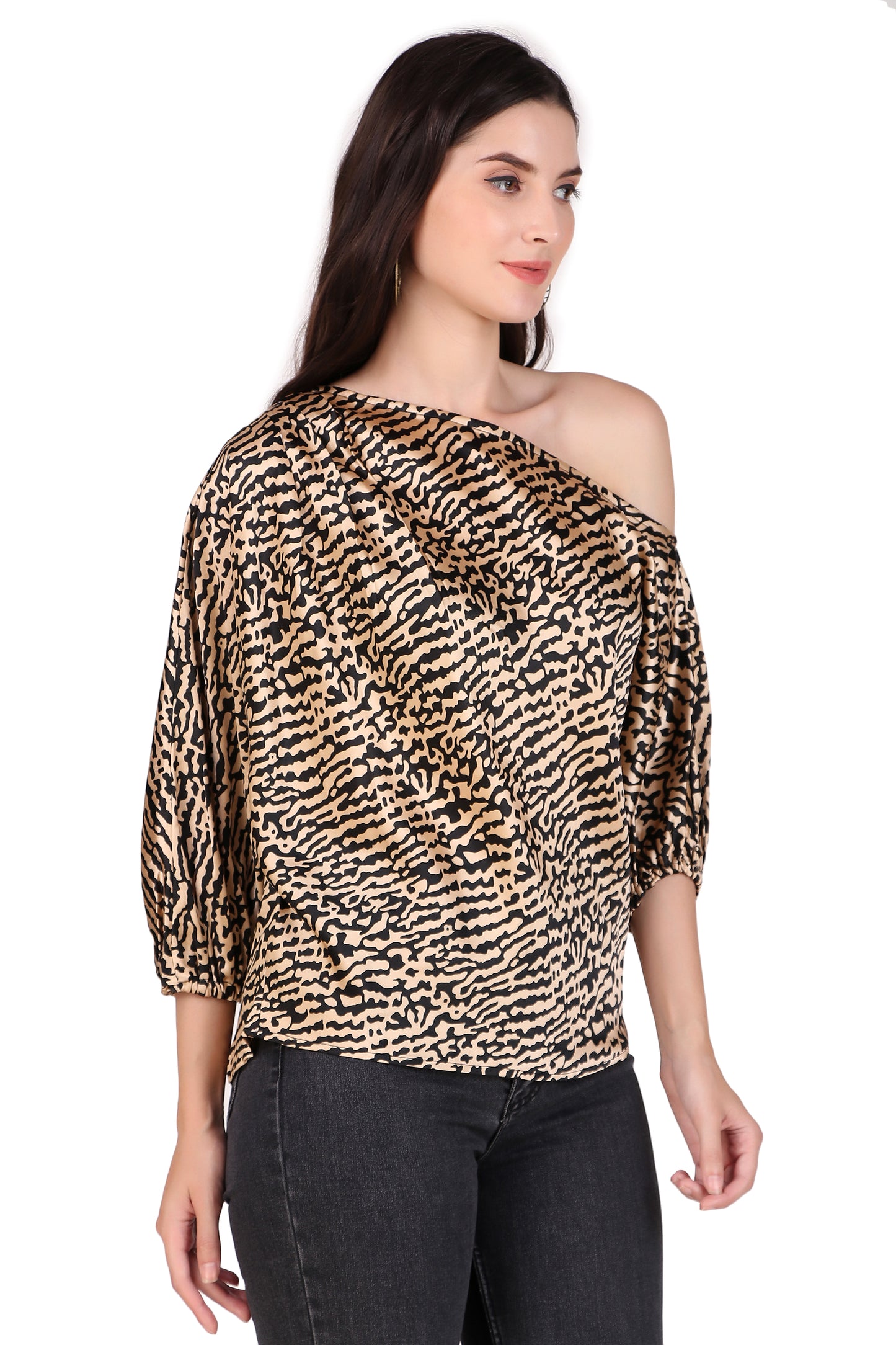 one shoulder leopard print top
