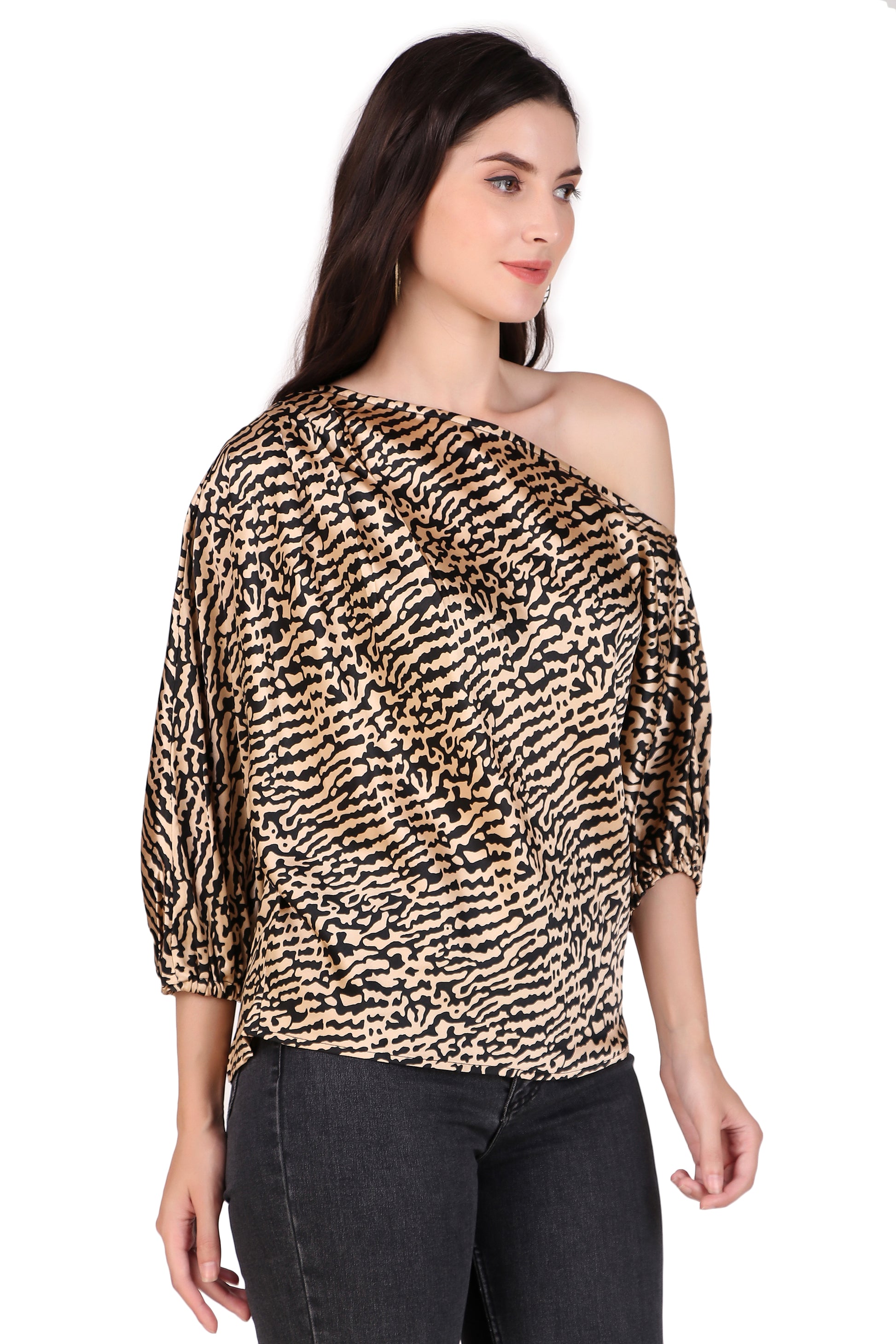one shoulder leopard print top
