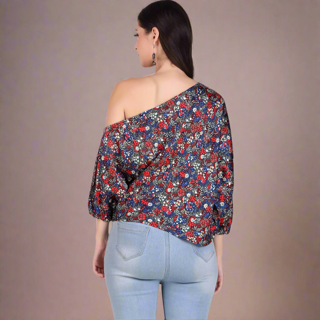 one shoulder floral print top