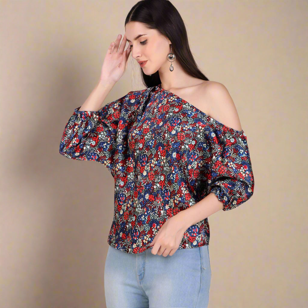 one shoulder floral print top