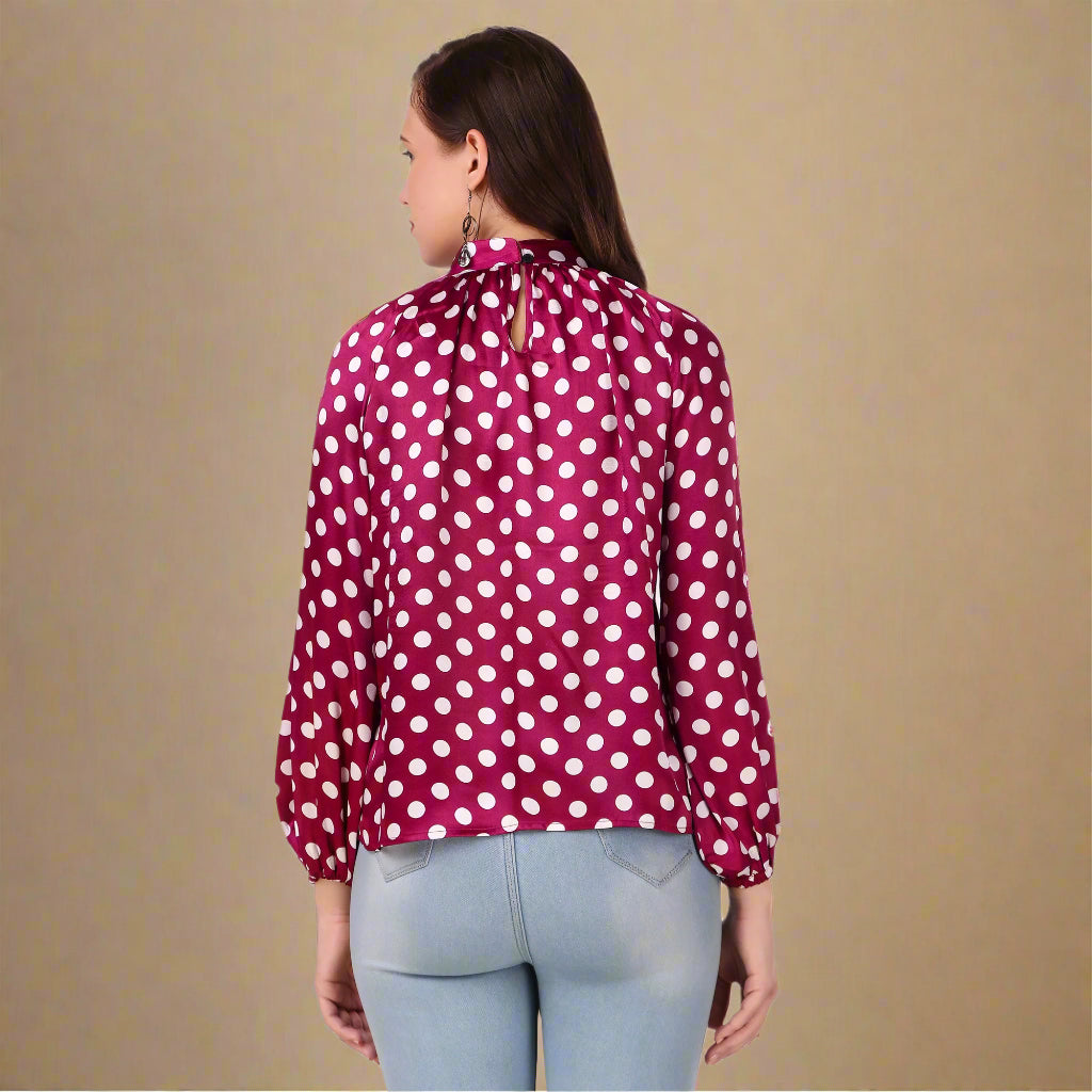 polka print full sleeves women top