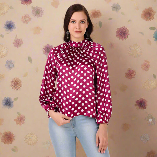 polka print full sleeves women top