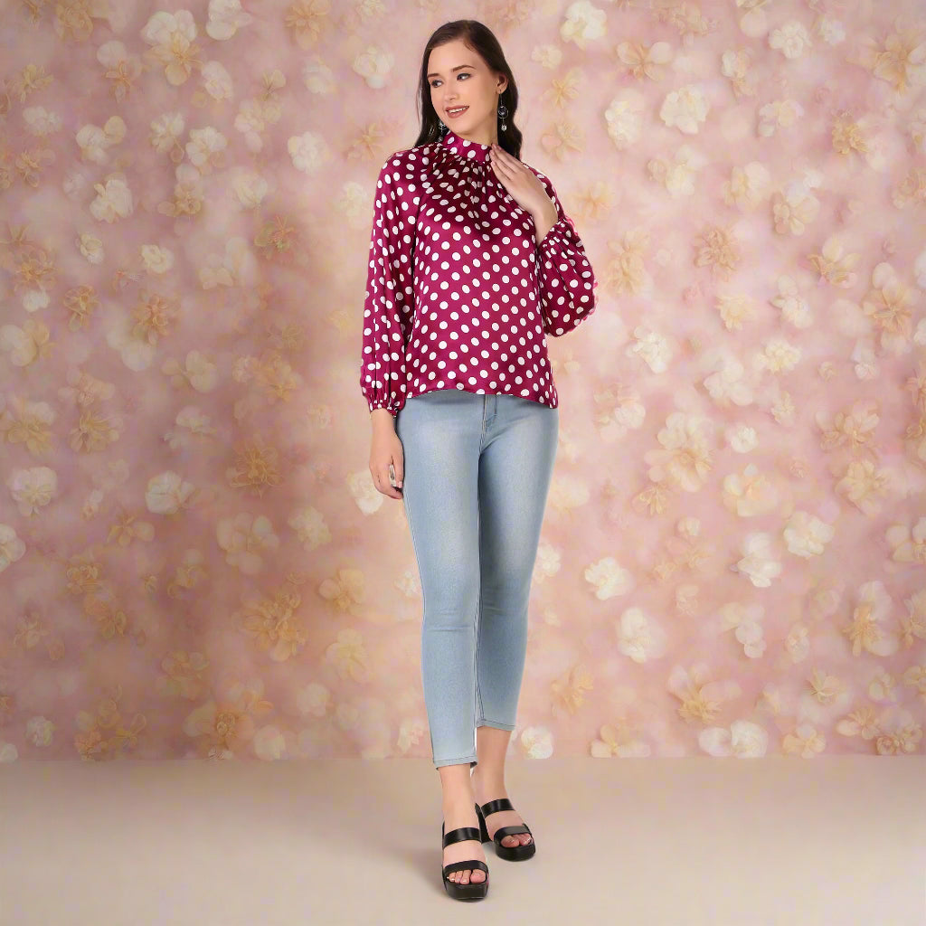 polka print full sleeves women top