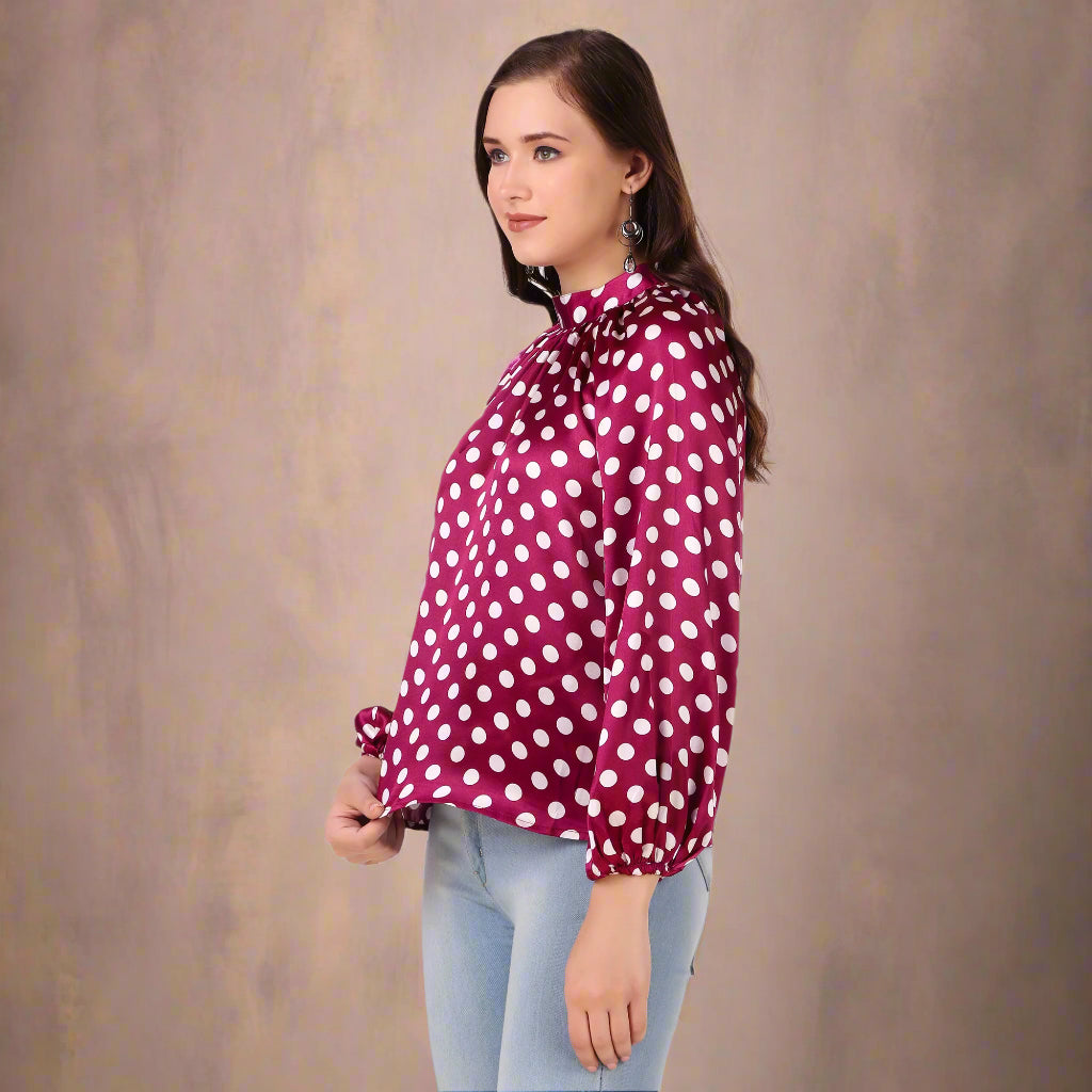 polka print full sleeves women top