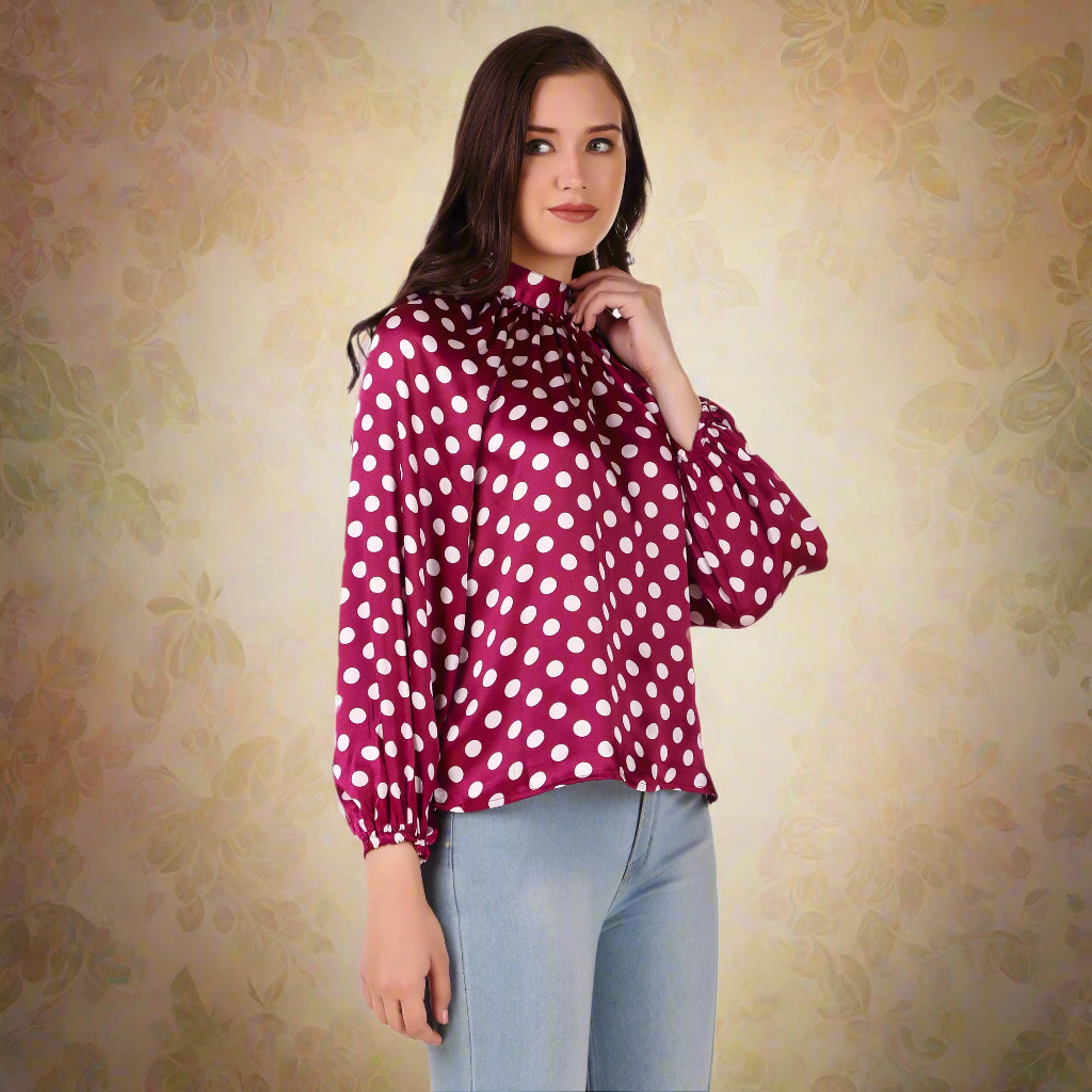 polka print full sleeves women top