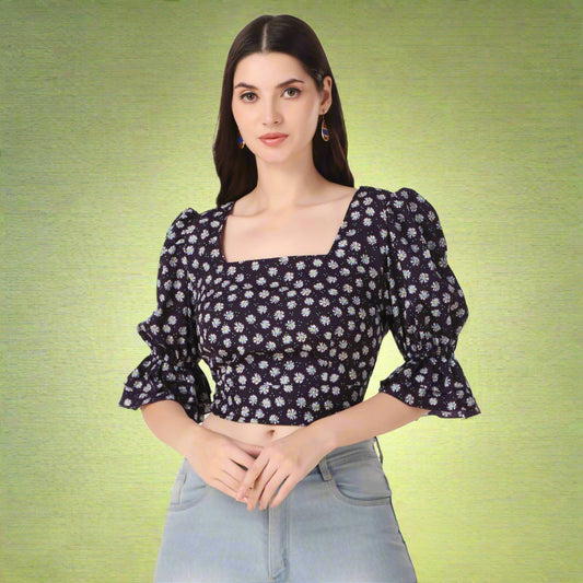 puff sleeve floral print top 