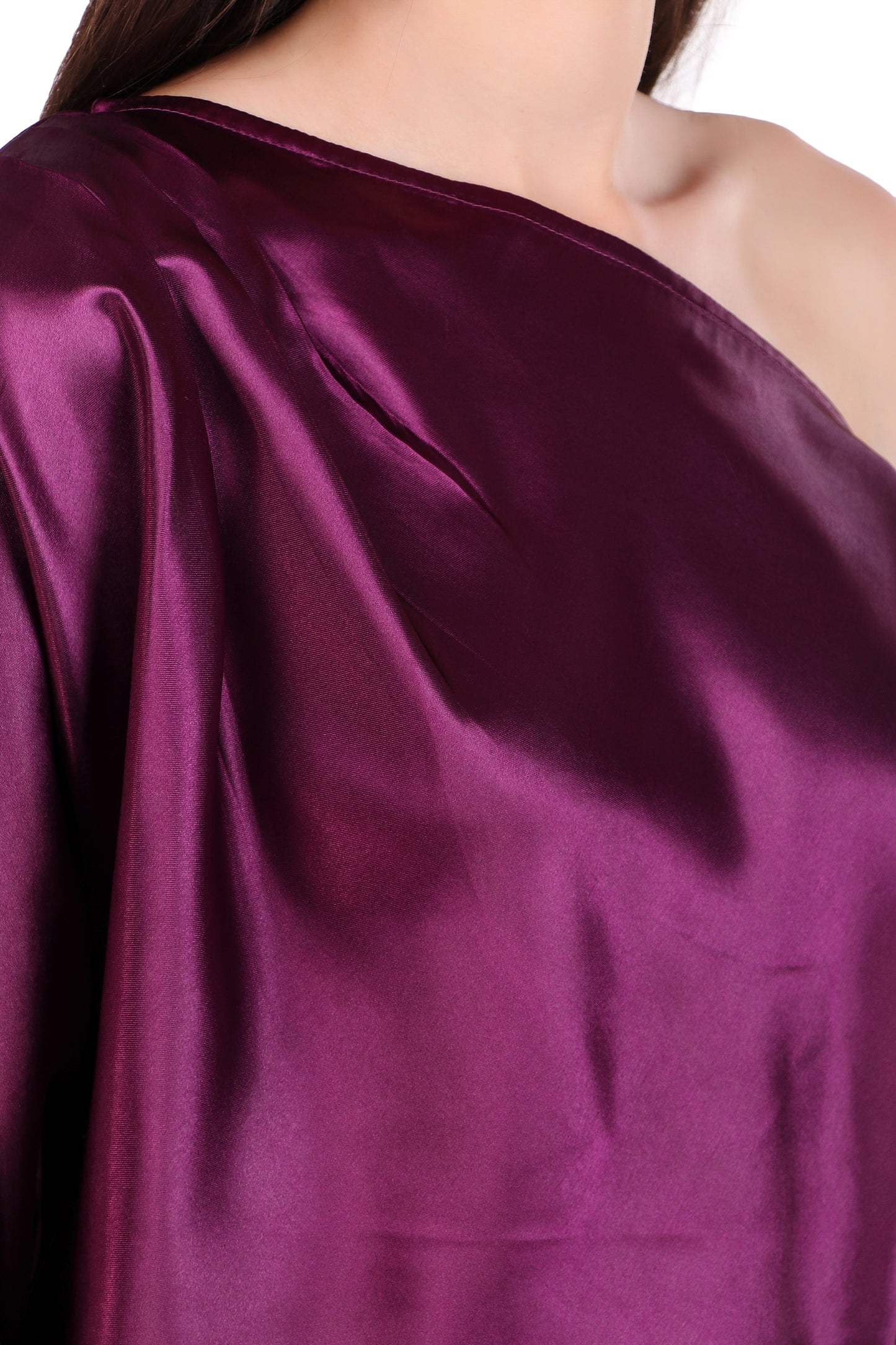 satin one shoulder purple top for women
