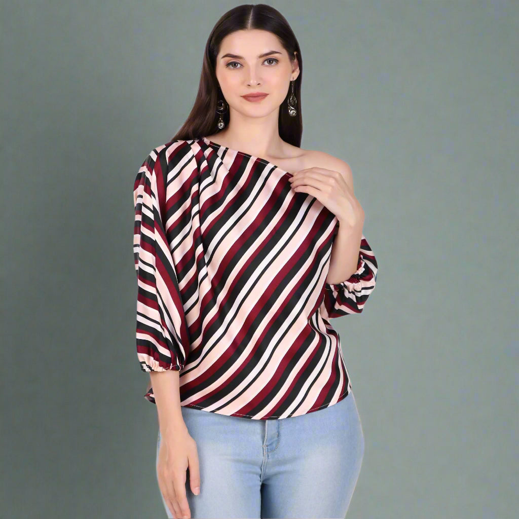 striped one-shoulder top
