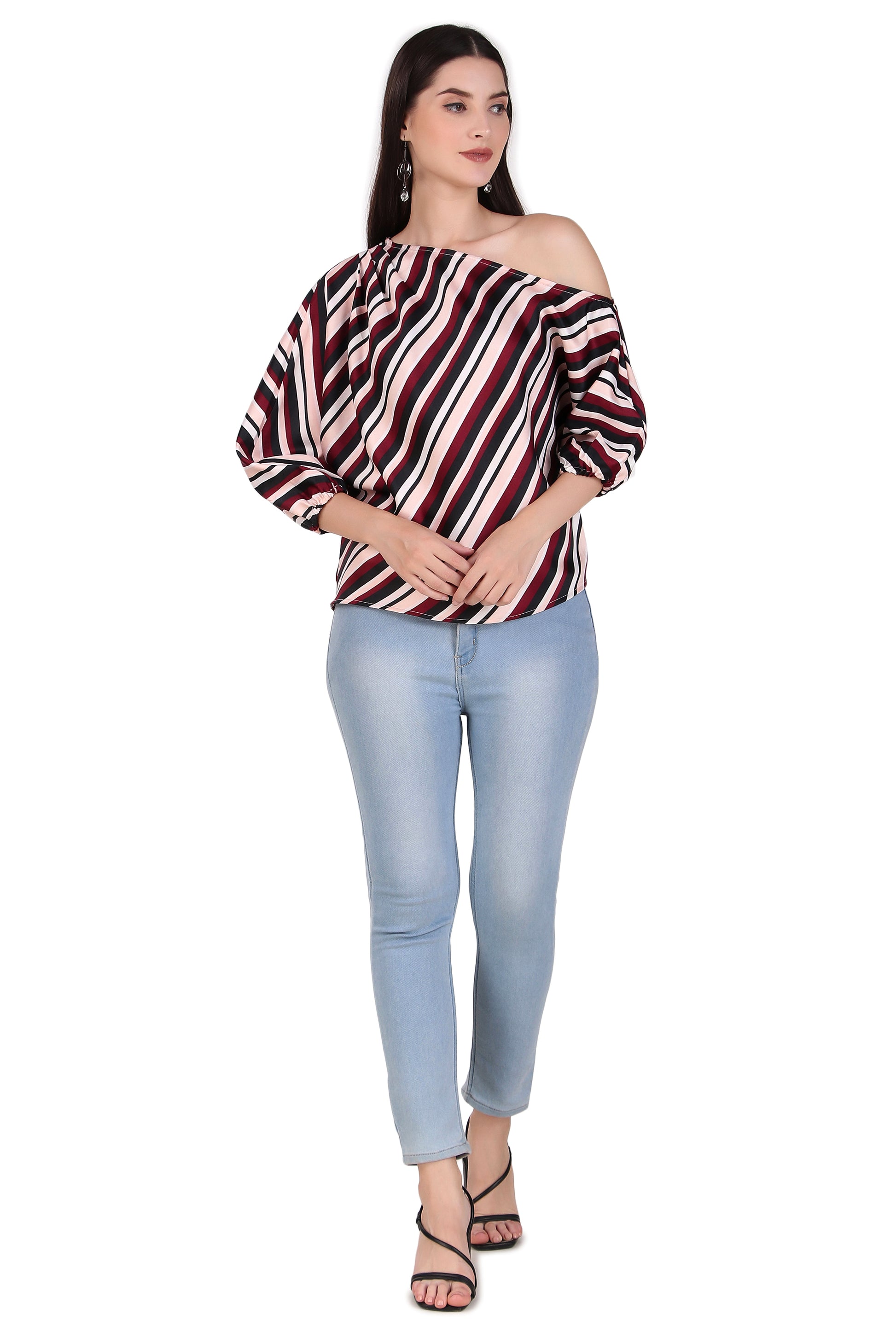 striped one-shoulder top
