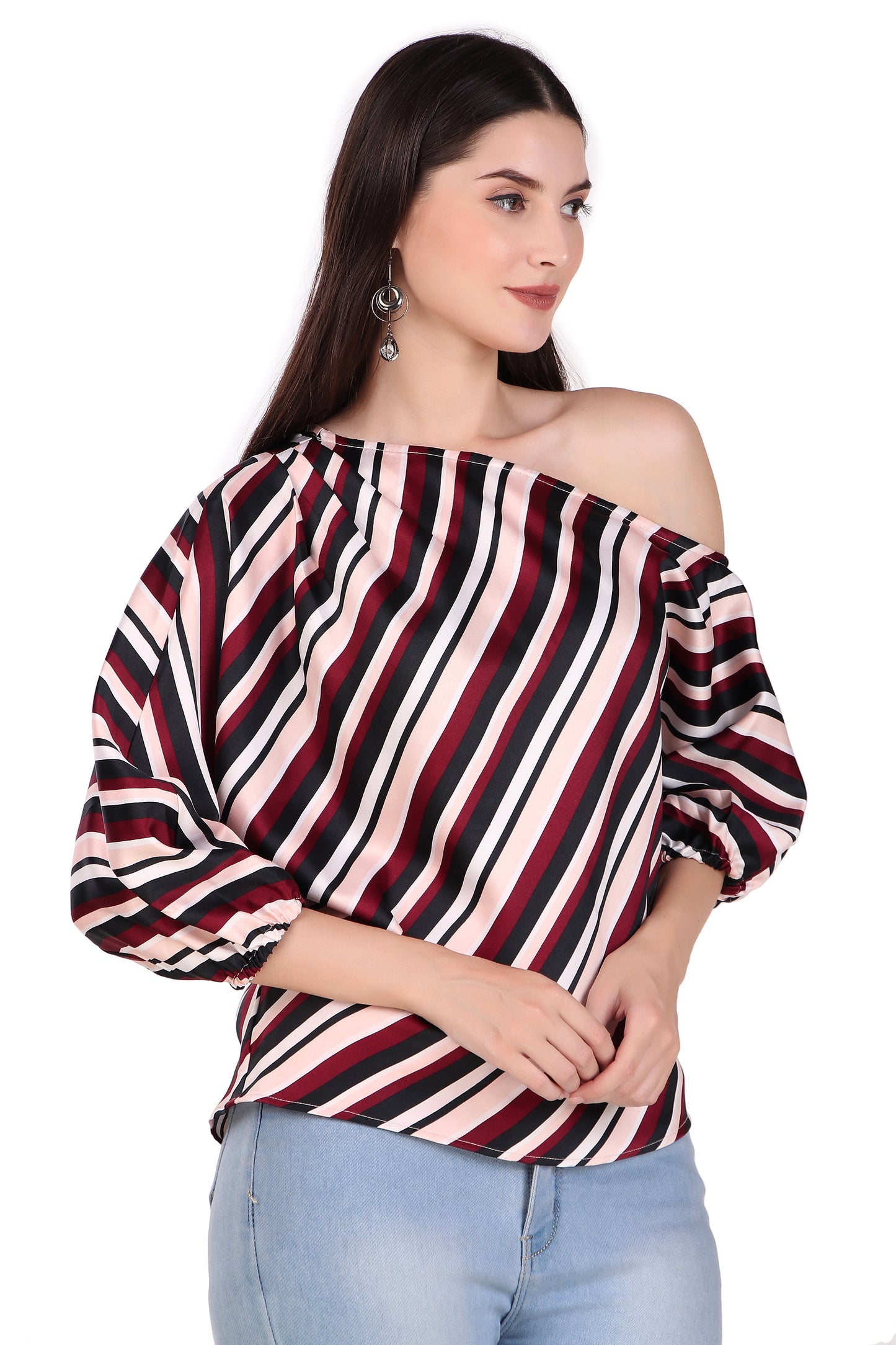 striped one-shoulder top
