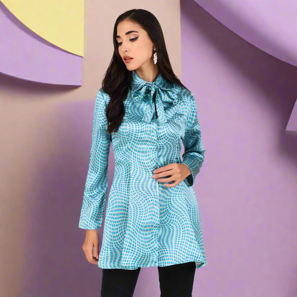 women Top with a bow tie collar