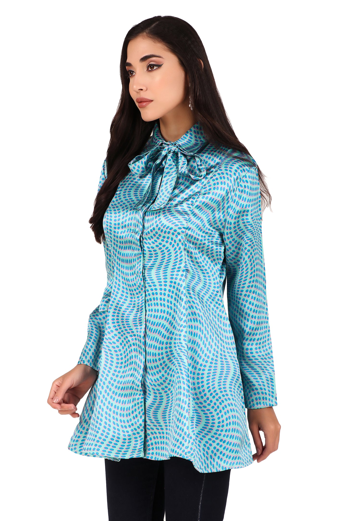 women Top with a bow tie collar