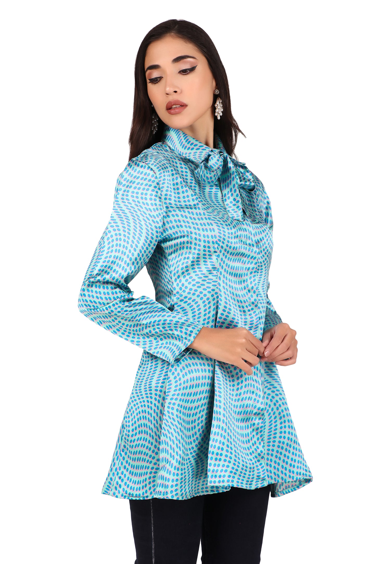 women Top with a bow tie collar