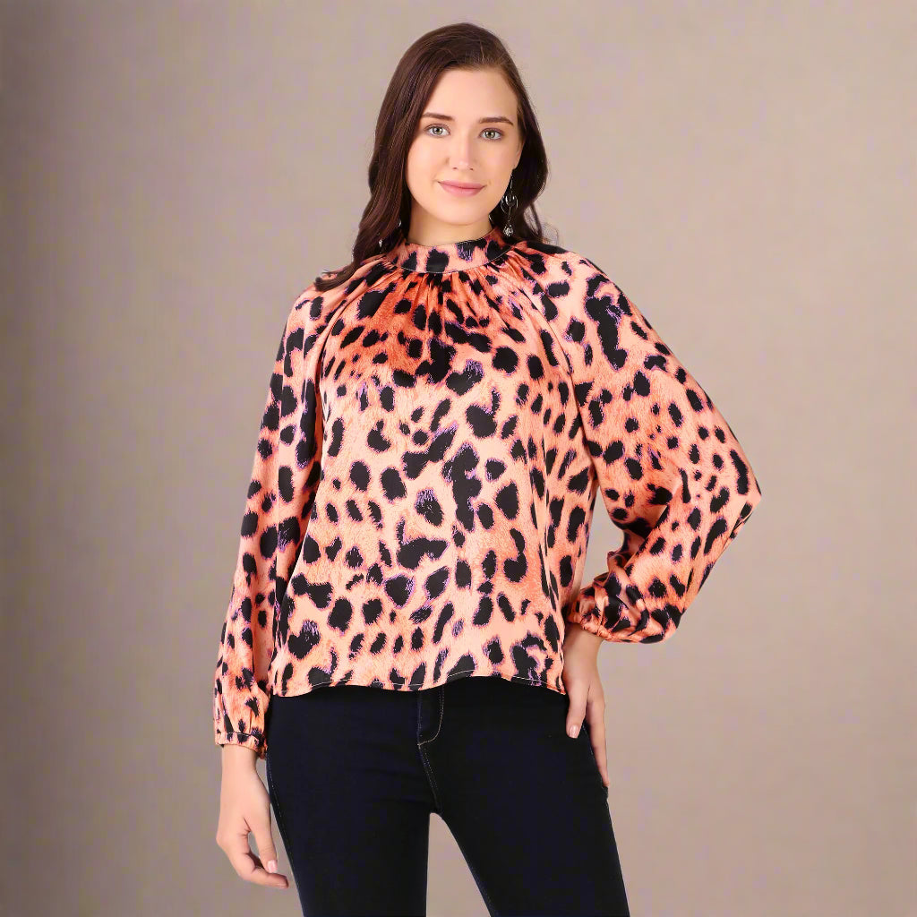 FULL SLEEVES women satin tops 
 ANIMAL PRINT