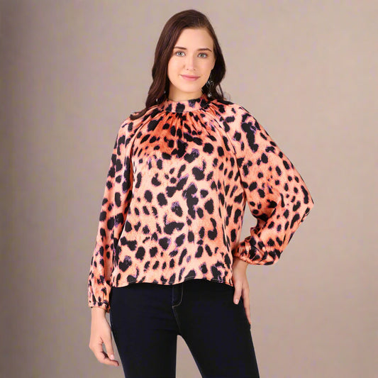 FULL SLEEVES women satin tops 
 ANIMAL PRINT