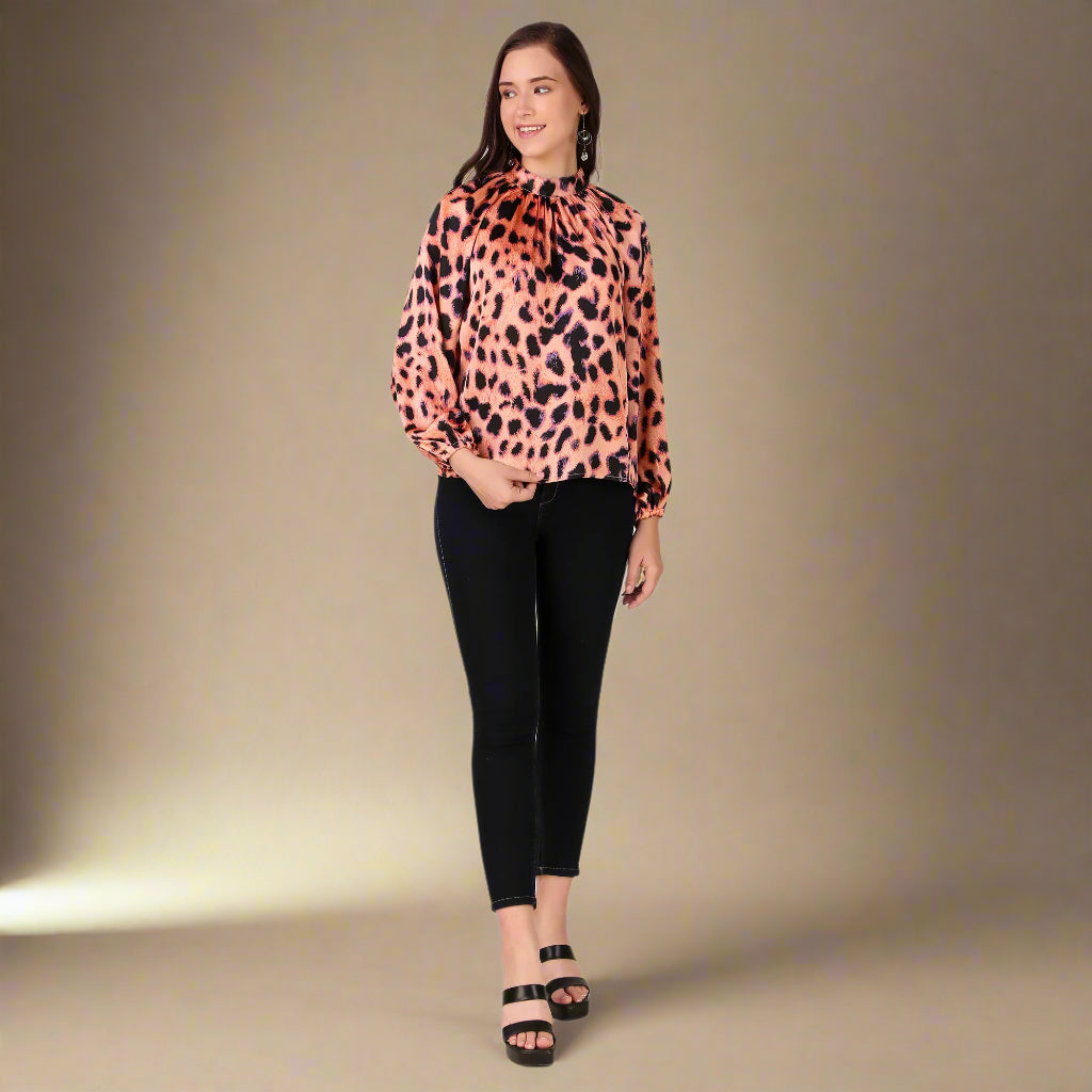 full sleeves women top animal print